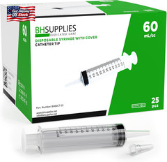 BH Supplies 60Ml Syringe Catheter Tip Sterile with Caps – (No Needle) – Sterile,