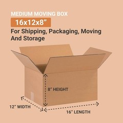Shipping Boxes Medium 16″L x 12″W x 8″H 25-Pack – Corrugated Cardboard Box fo…