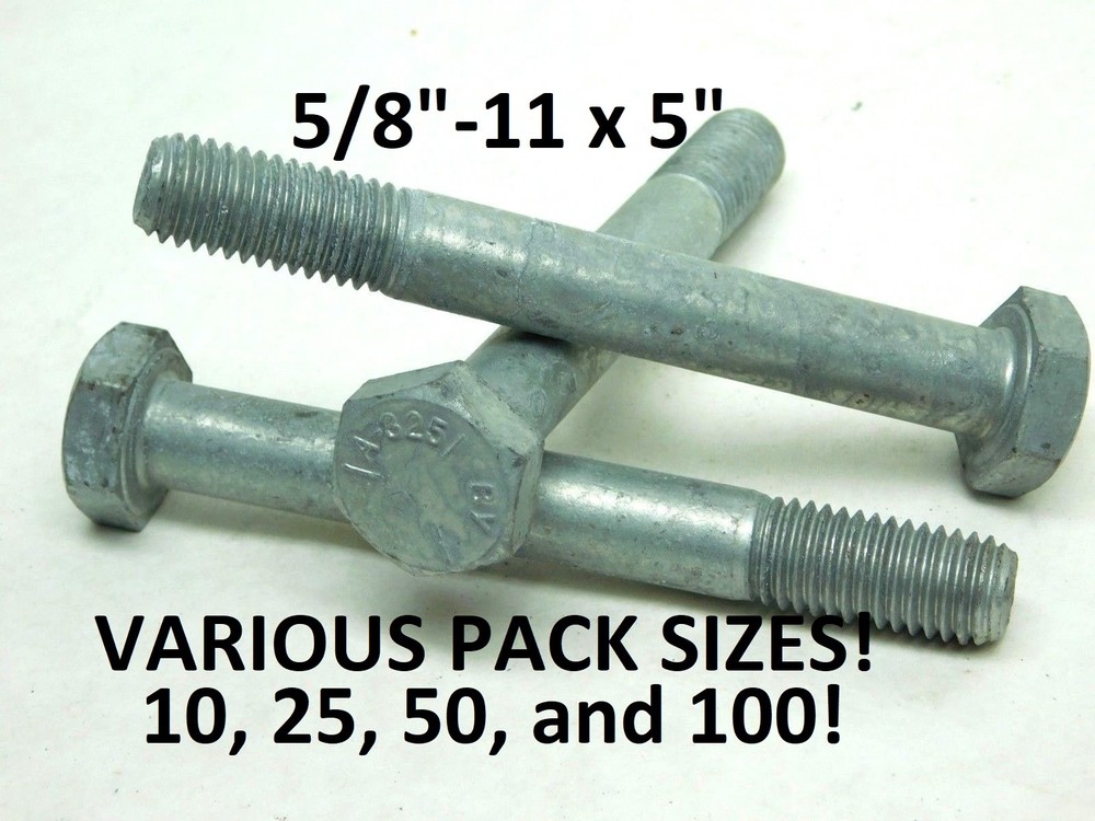 10, 25, 50,100 PACK! Hex Cap Screw 5/8″-11 x 5″ PT Hot Dipped Galvanized Bolt NH