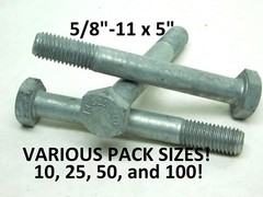 10, 25, 50,100 PACK! Hex Cap Screw 5/8″-11 x 5″ PT Hot Dipped Galvanized Bolt NH
