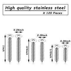 120 Pcs #8 White Head Wood Screws Self Tapping 3 Assorted Sizes for Wall