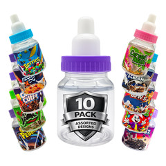10 Pack Bottle-Style Premium Foil Storage Organizers with Lids–Assorted Graphics