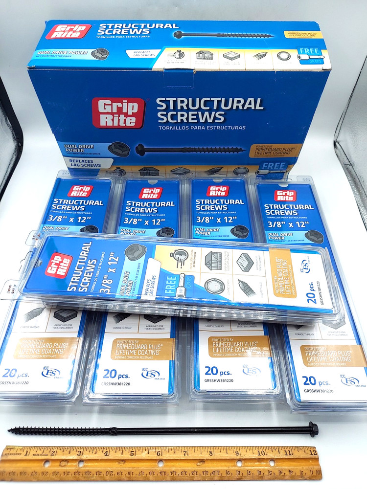 Grip Rite Structural Screws 3/8″ x 12″ GRSSFW381215 New *Case of 100*