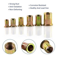 100pc 1/420 Rivet Nuts Carbon Steel Flat Head Threaded Inserts For Metal UNC