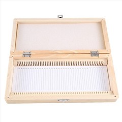 1pcs Wooden Microscope Slide Storage Box – Holds 50 Slides Securely – NEW