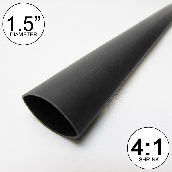 (1 FT) 1.5″ Black Heat Shrink Tube 4:1 Dual Wall Adhesive 1-1/2″ inch/to 40mm