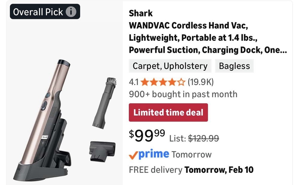 Shark WANDVAC Cordless Hand Vac Lightweight 1.4 lbs Powerful Suction Tools