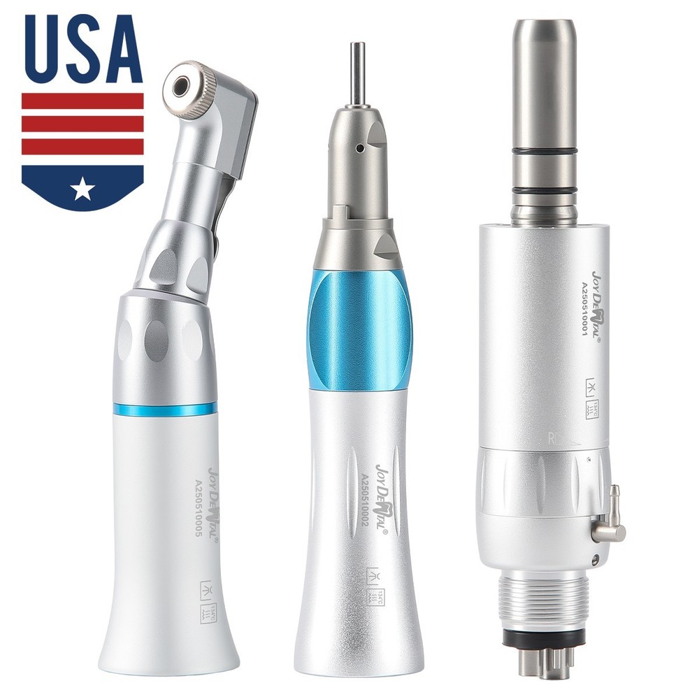 Dental Slow Low Speed Straight+Contra Angle+Air Motor Handpiece Kit 4 Holes USA