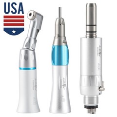Dental Slow Low Speed Straight+Contra Angle+Air Motor Handpiece Kit 4 Holes USA
