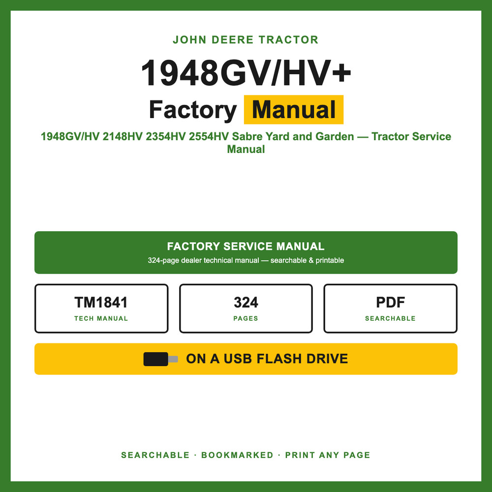 John Deere 1948GV/HV 2148HV 2354HV 2554HV Sabre Yard Tractor Manual TM1841 USB