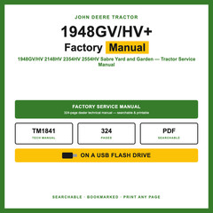 John Deere 1948GV/HV 2148HV 2354HV 2554HV Sabre Yard Tractor Manual TM1841 USB