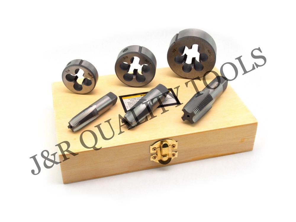 6 PC 1/4″ 3/8″ 1/2″ INCH HIGH CARBON STEEL PIPE TAP & AND DIE SET