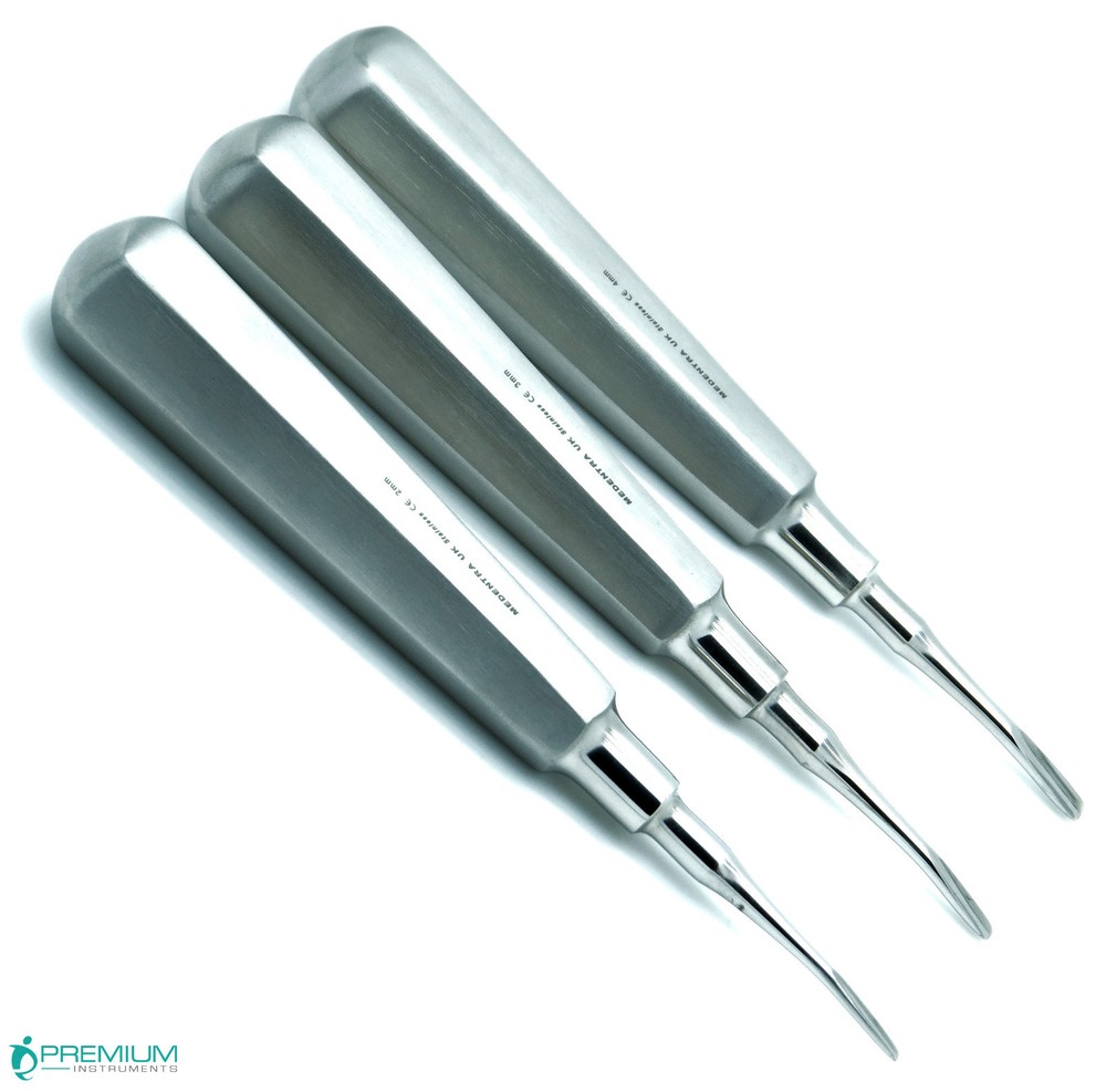 Dental Elevator Curved Tip 2mm, 3mm, 4mm Root Luxating Instruments Set of 3