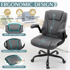 Leather Office Chair, PU Home Computer Desk Chairs with Ergonomic Back Support,
