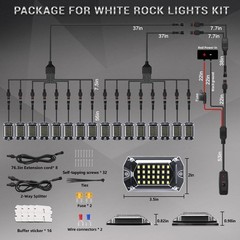16 Pods Full Angle Pure White LED Rock Lights with Extension Wires, IP68 Wate…