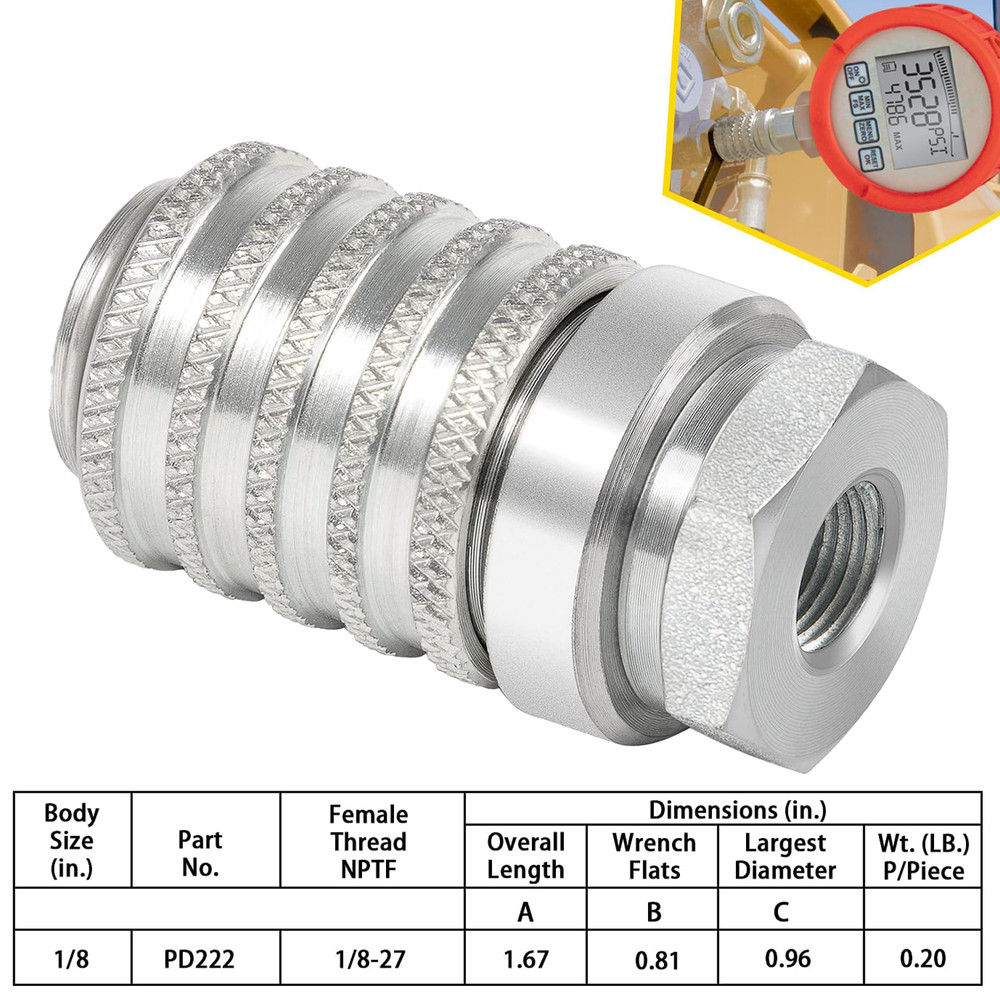 PD222 Steel Test Port and Diagnostic Equipment Quick Couplings, 1/8″ Body Size