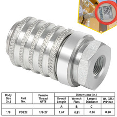 PD222 Steel Test Port and Diagnostic Equipment Quick Couplings, 1/8″ Body Size