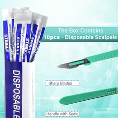 10 Disposable Sterile Surgical Scalpel #24 w/ Cap -Dissection, Podiatry, Carving