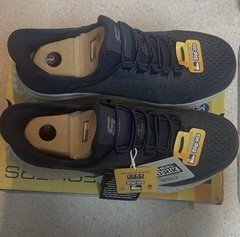Sketchers Work Shoes Slip In Memory Foam Slip Resistant Mens Size 8.5 Navy Blue