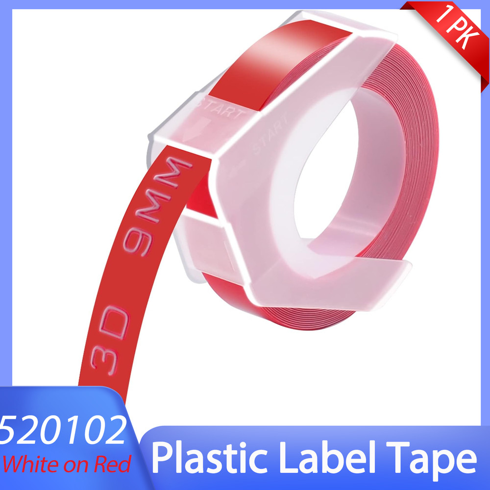 3D Emobssing Tape White on Red 520102 For Dymo Organizer Xpress Label Maker 9mm