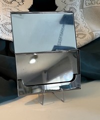 Vintage Metal Business Card Holder Case Silver Tone w/ Textured Black