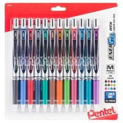 BL77BP12 Pentel EnerGel Deluxe RTX Liquid Gel Pen, 0.7mm Med, Set of 12 Colors