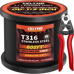 CELYND Black Stainless Steel Cable 200FT 1/8″ T316 Wire Rope