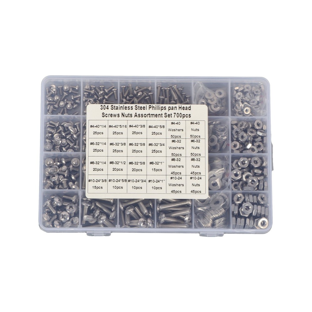 700Piece Nuts and Bolts Assortment Kit 4-40 #6-32 #8-32 #10-24 Phillips Pan Head