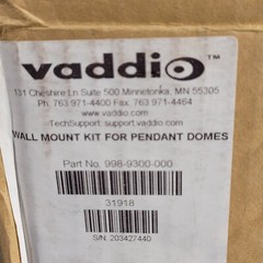 Vaddio 998-9300-000 Wall Mounting Kit for Indoor and Outdoor Pendant Domes