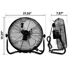 16″ High Velocity Metal Industrial Floor Fan, 3-Speed Powerful Cool W/Wall-Mount