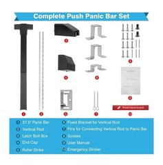 IRONWALLS Surface Vertical Rod Panic Bar, Black 27.5” Commercial Door Push Bar