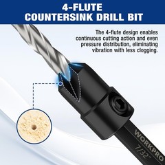 WORKPRO 5PACK HSS Countersink Drill Bit Set Adjustable M2 4-Flute Chamfer Cutter