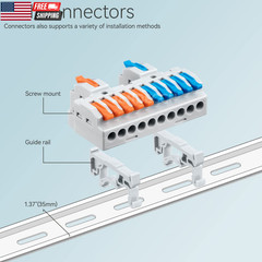 6-Pack DIN Rail Terminal Blocks Lever Wire Connectors 2-in-8-Out, 28-12 AWG Spli