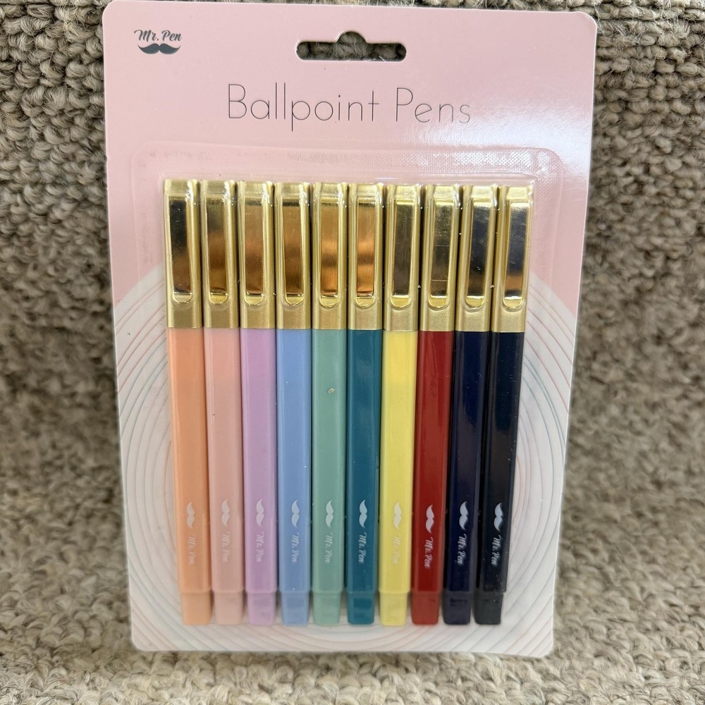 Mr. Pen Ballpoint Pens 10 Count Assorted Pastel & Dark Colors Gold Clip Set