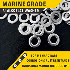 Flat Washers Marine 316 Stainless Steel Corrosion Resistant M6 1/4 Inch 150 PCS