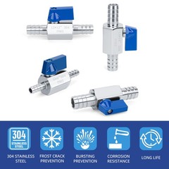PEX Ball Valve – 5/8″, 304 Stainless Steel Double Barbed 5/8″ Hose Barb