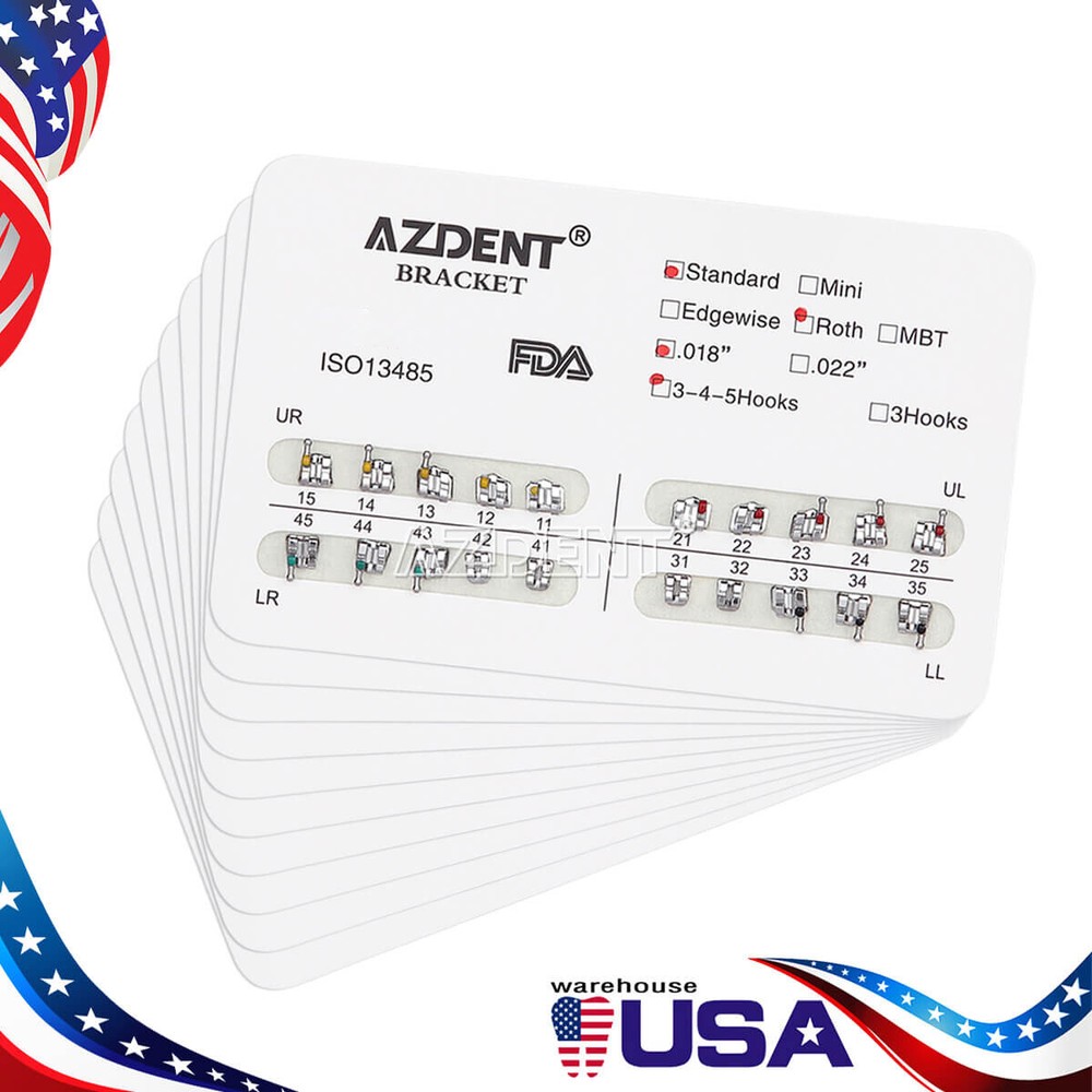 AZDENT Dental Ortho Brackets Standard Metal Braces Roth 0.018/022 345 Hooks
