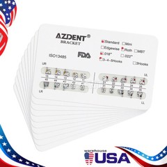 AZDENT Dental Orthodontic Brackets Braces Standard MBT/Roth.022/.018 Hooks 3/345