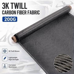 150cm x 20cm Carbon Fiber Fabric Cloth Sheet Roll 2×2 Twill Weave 3K 200g Black