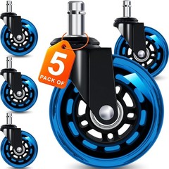 Office Chair Wheels For Casters Replacement – 3″ Rubber Wheels Set Of 5 – Blue
