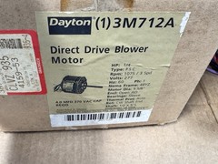 NOS DAYTON Direct Drive Blower MOTOR 3M712A 1/4HP 1075 RPM 3 Speed 1/2 Shaft