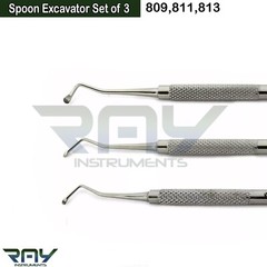 Set of 3 Dental Restorative Composite Instruments Spoon Excavator Double Ended