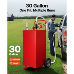 Uimoso 30-Gallon Fuel Caddy with Manual Pump for Gasoline and Diesel, Red