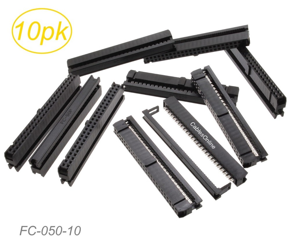 10-Pack 50-Pin (2×25) Female IDC 2.54mm Pitch Connectors for Flat Ribbon Cable