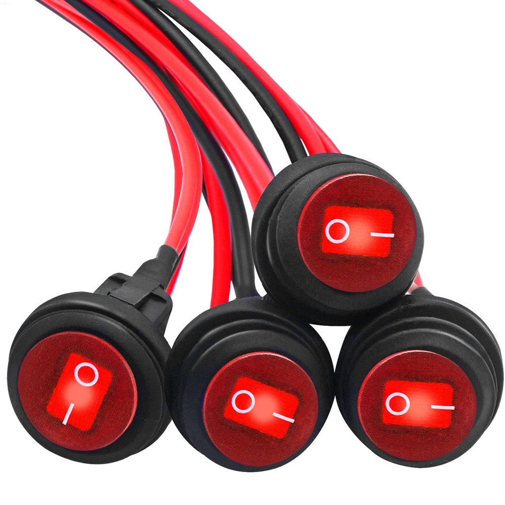 4PCS Waterproof Rocker Switch 12V Round Toggle Switch SPST 3 Pin ON Off Red L…