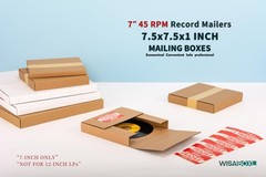 7 Inch 45 RPM Record Mailers (NOT for 12 LPs), 7.5 x 7.5 x 1 Inch Easy-Fold Corr