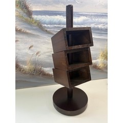 Vintage Modern Rotating Wood Desk Organizer 3 Tier Swivel Pen Holder Espresso