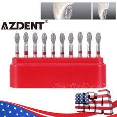 10 Box AZDENT Dental Diamond FG Burs Football 379-023F FINE RED Friction Grip