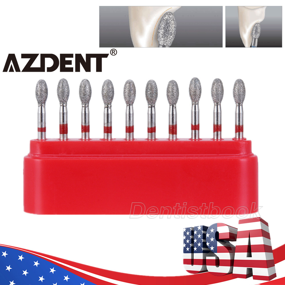 10Pcs AZDENT Dental Diamond Burs FG 379-023F FOOTBALL FINE RED Friction Grip Red