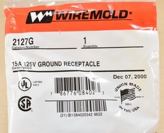 Box of 5 Wiremold 2127G, Ground Receptacle, Single Outlet, 15A, 125 V